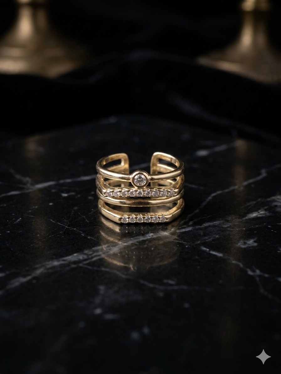 Gold Crystal-Embellished Open Layer Ring - Women Jewelry